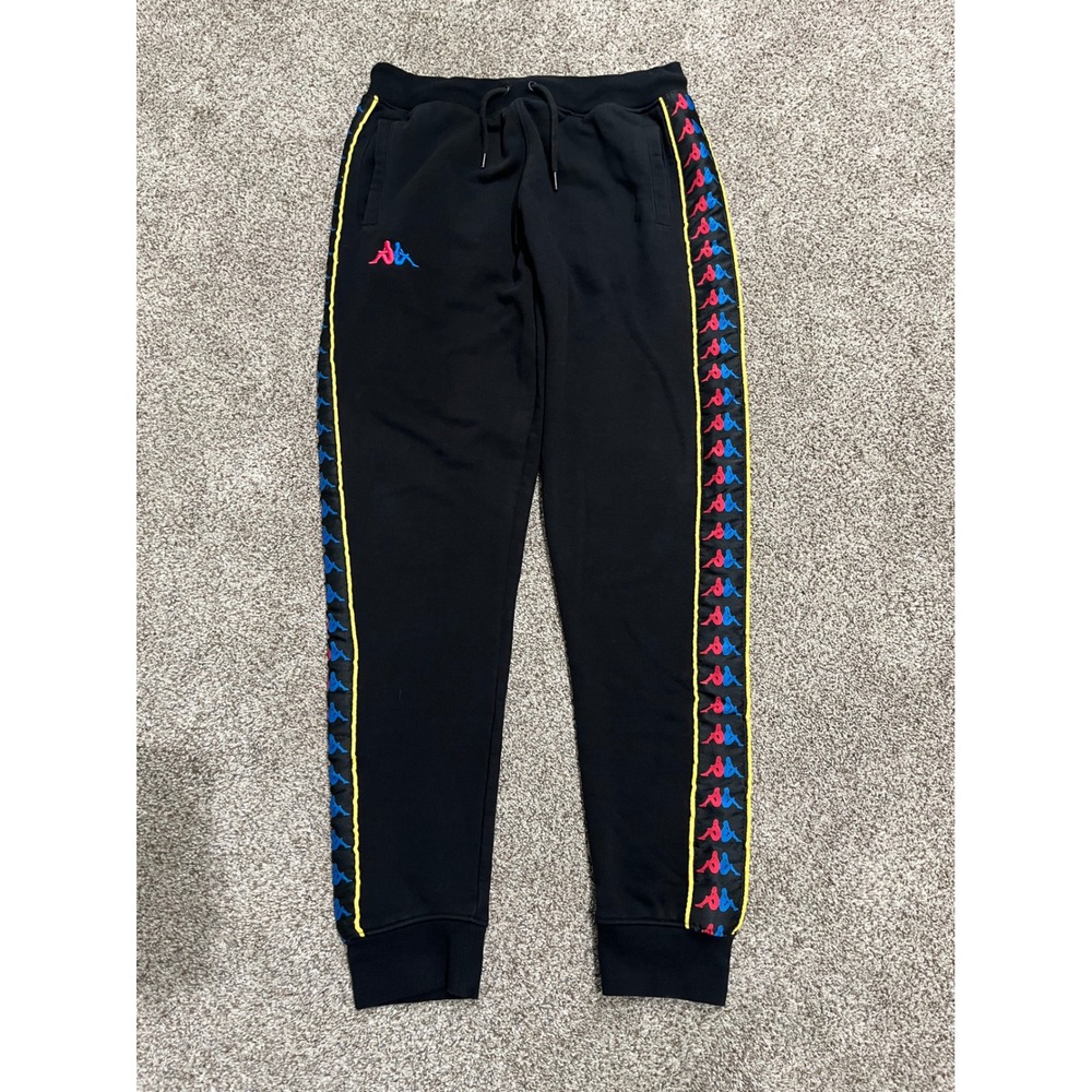 Kappa Banda Astoria Joggers Mens Large Black Multi Color Logo Tape Sweatpants